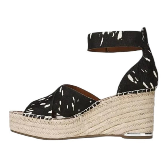 Franco Sarto Carma Black & White Calf Hair Wedge Espadrille Sandals – 8.5- NWOB - Picture 3 of 7